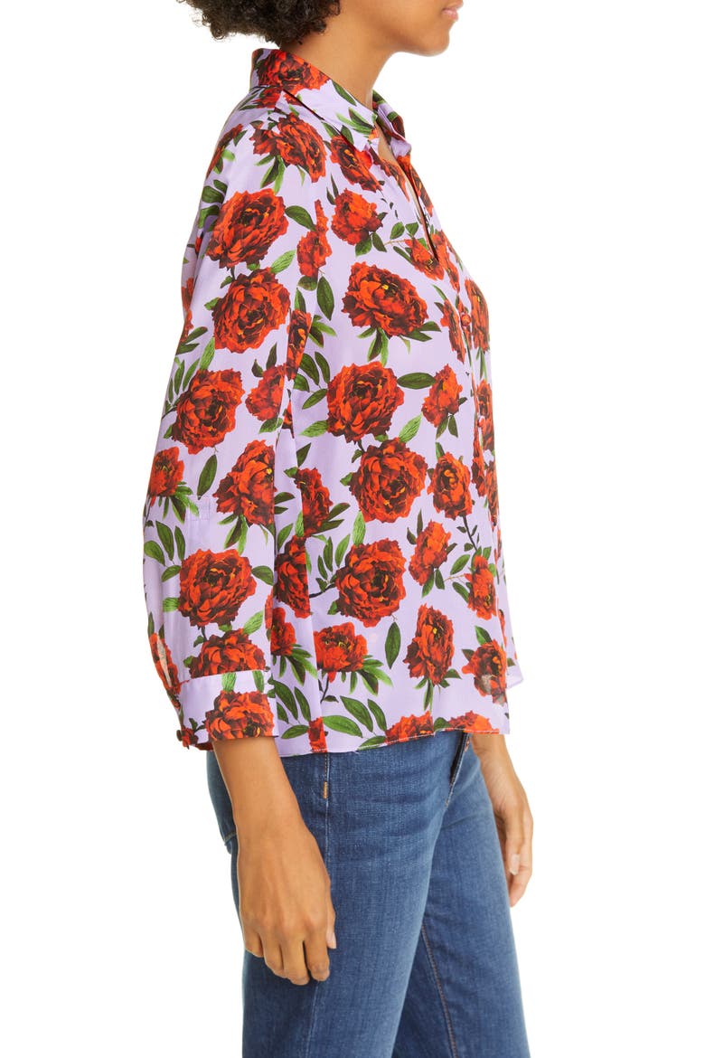 Eloise Roll Sleeve Floral Print Silk Blouse, Alternate, color, LILAS ROSE SCARLET