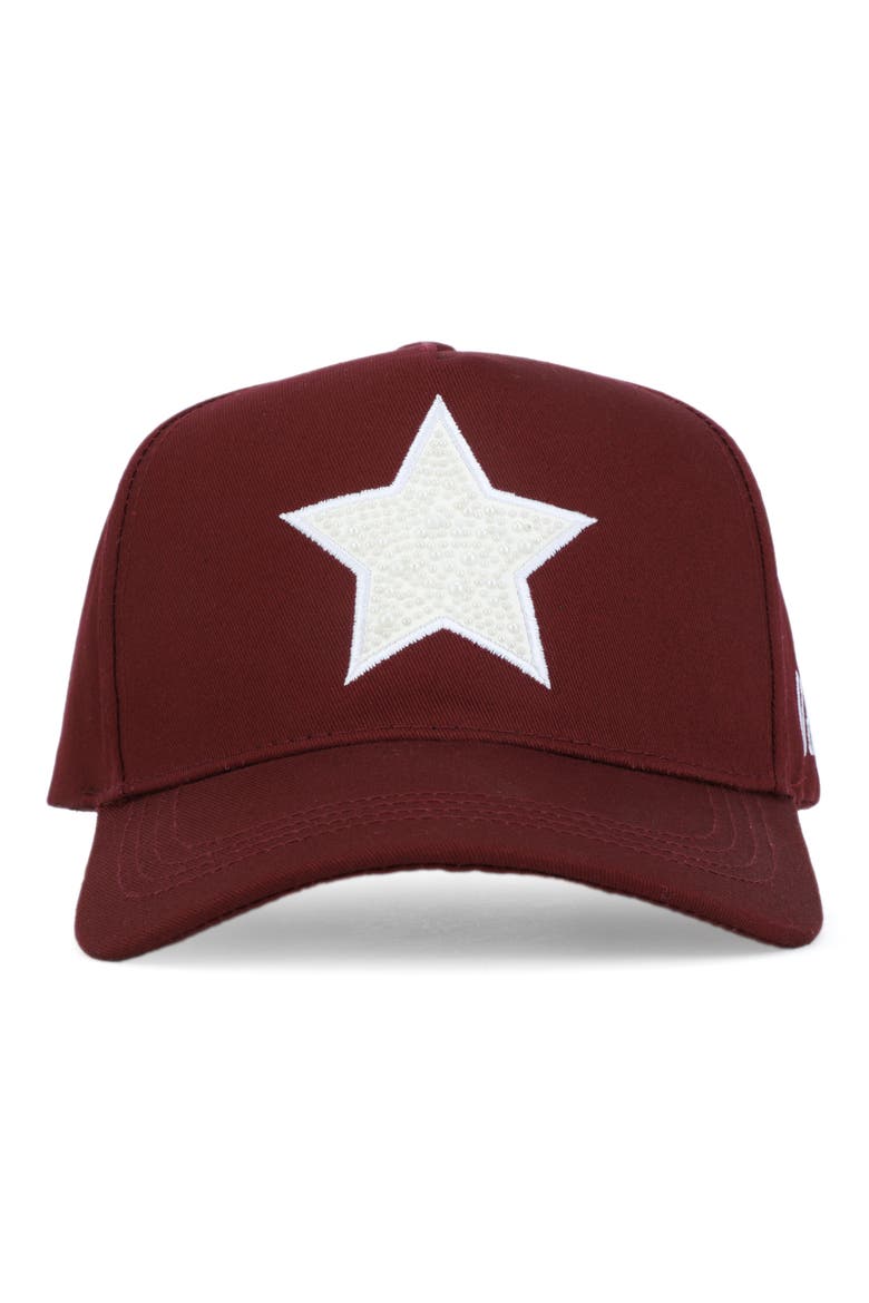 Faux Pearl Star Patch Baseball Cap, Main, color, MAROON/ PEARL