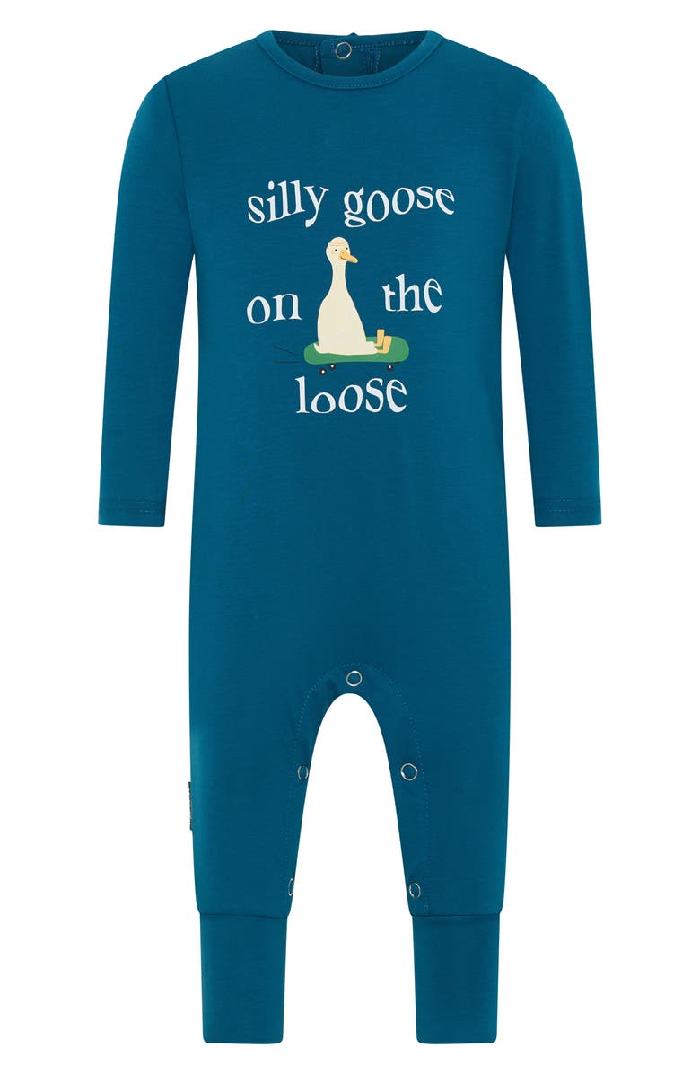 TINY TRIBE Silly Goose Cotton Graphic Romper, Main, color, Blue