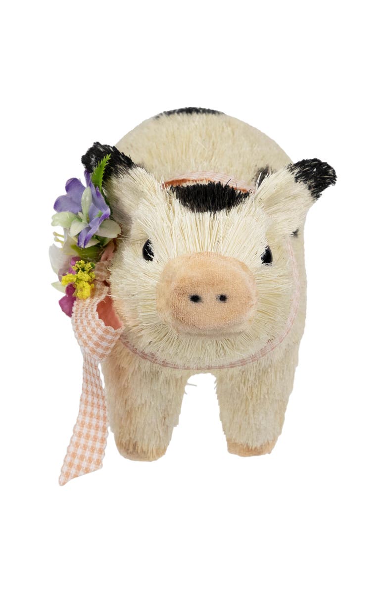 Northlight Spotted Piglet with Bow and Flowers Spring Figurine - 9", Main, color, White
