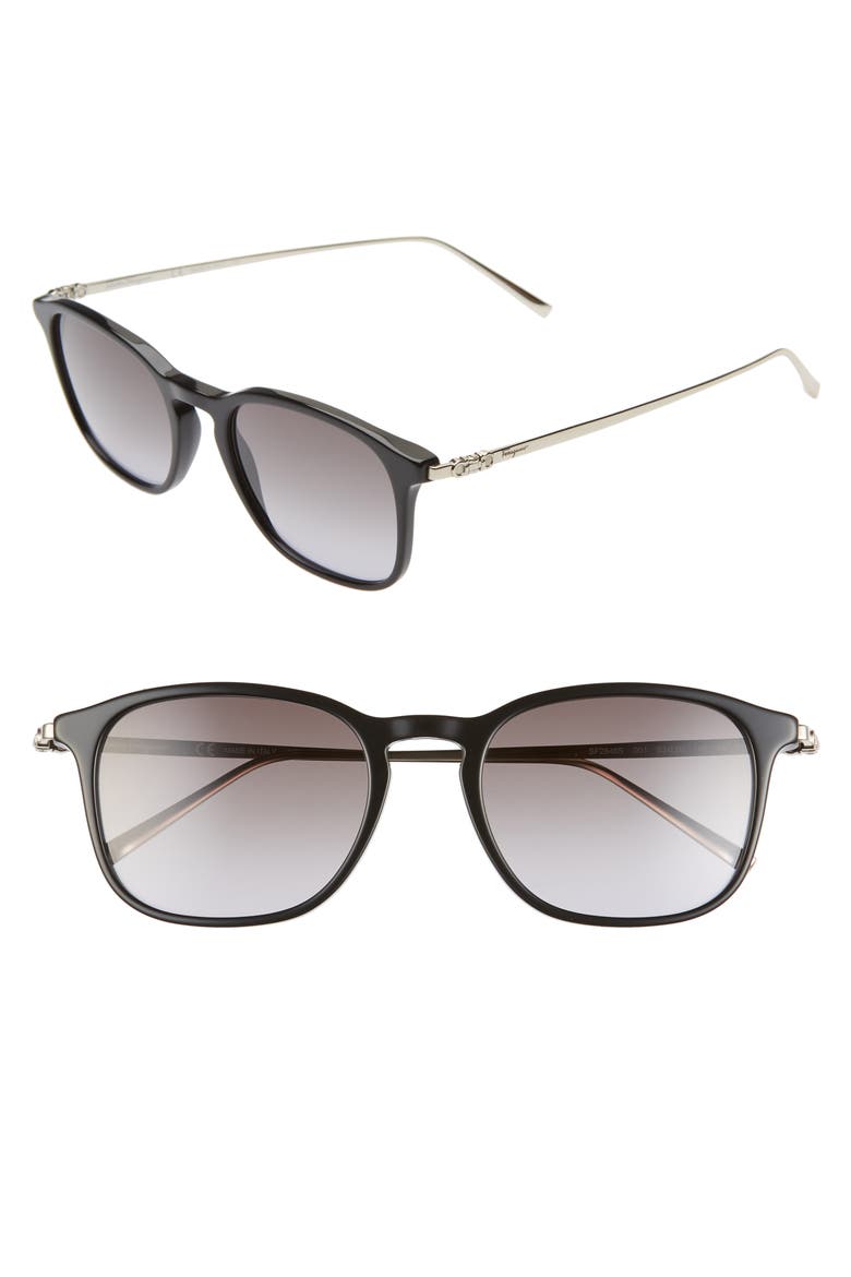 Salvatore Ferragamo Classic Logo 53mm Gradient Rectangle Sunglasses, Main, color, BLACK