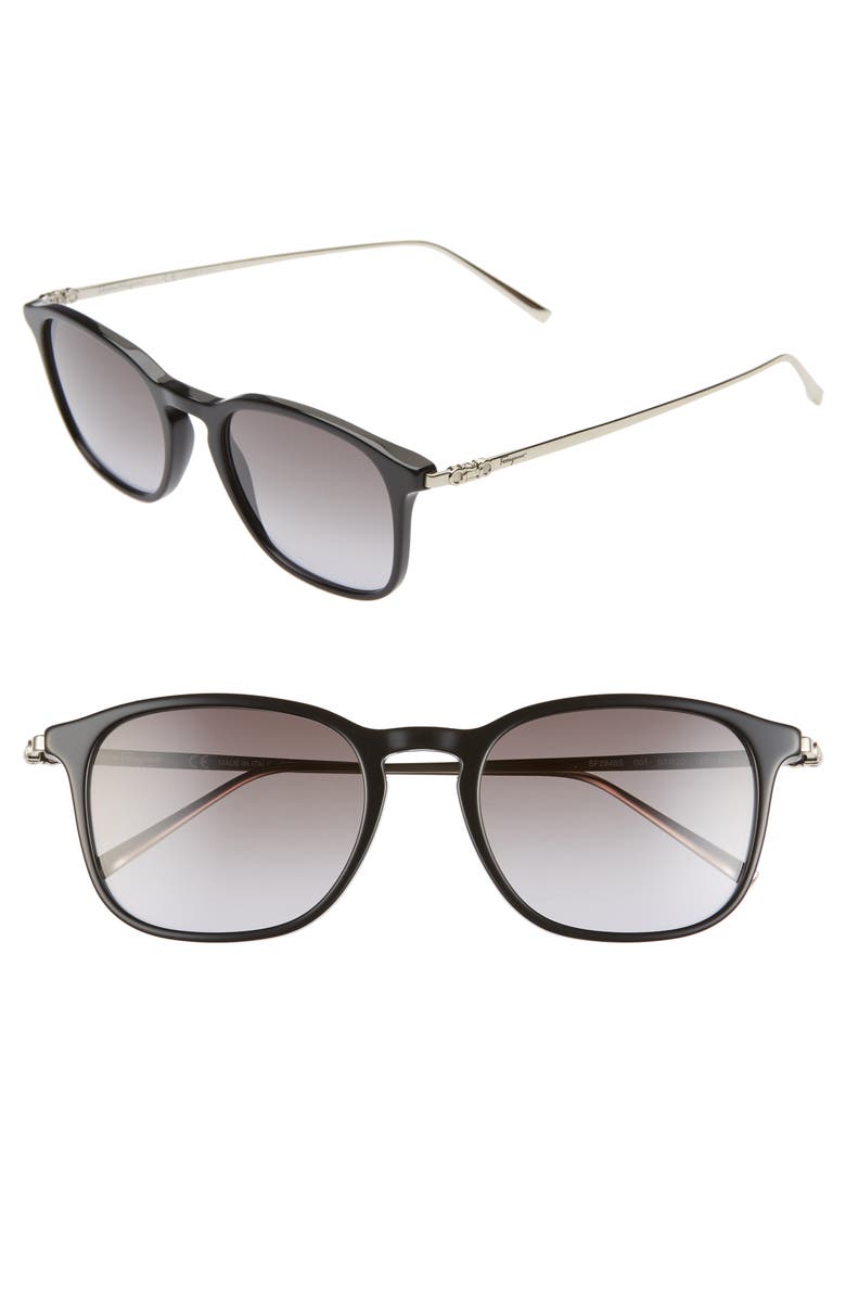 FERRAGAMO Salvatore Ferragamo Classic Logo 53mm Gradient Rectangle Sunglasses, Main, color, Black