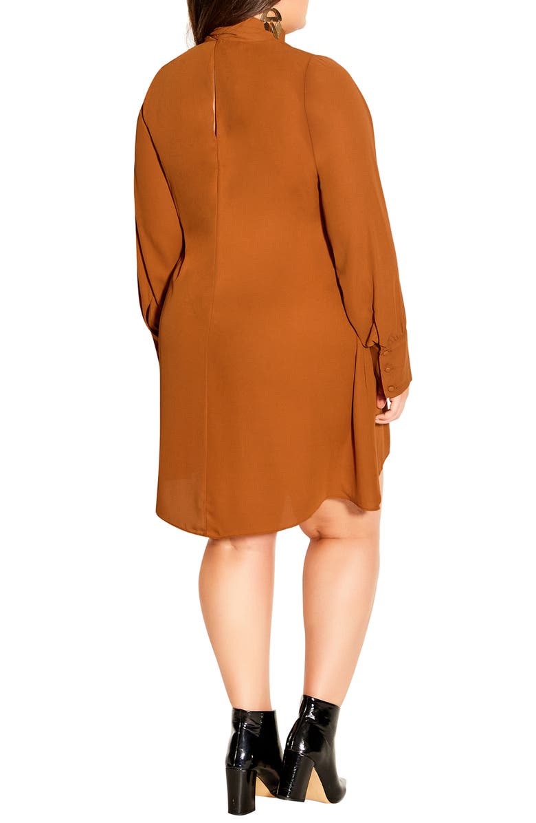 City Chic Tie Neck Long Sleeve Shift Dress, Alternate, color,