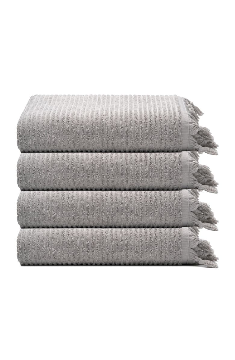 Olive & Linen Ribbed Loom Turkish Cotton Terry Hand Towel Bundle, Main, color, Light Gray