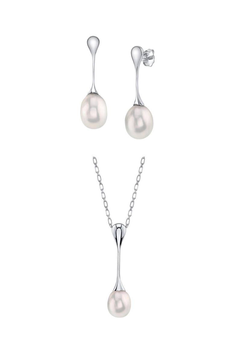Freshwater Pearl Long Teardrop Pendant & Earrings Set, Main, color, White Pearls