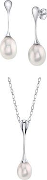 The Pearl Source Freshwater Pearl Long Teardrop Pendant & Earrings Set