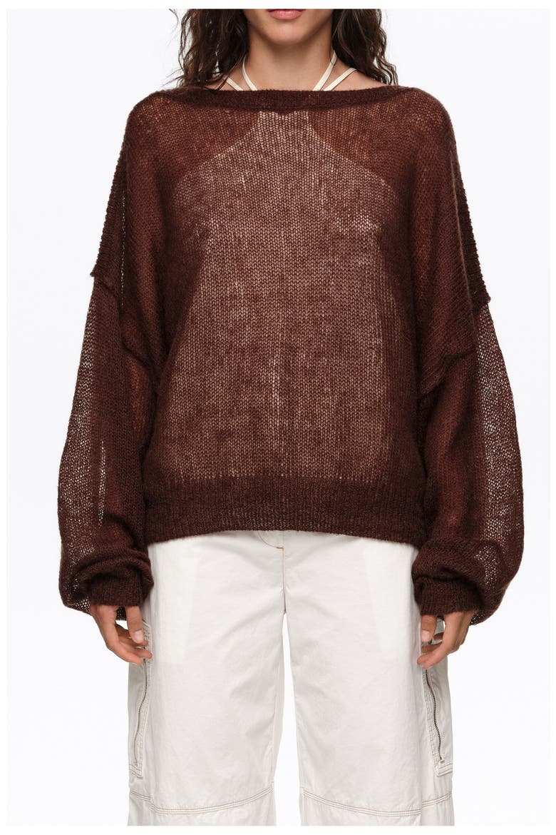 Mohair boat neck sweater, Main, color, BROWN