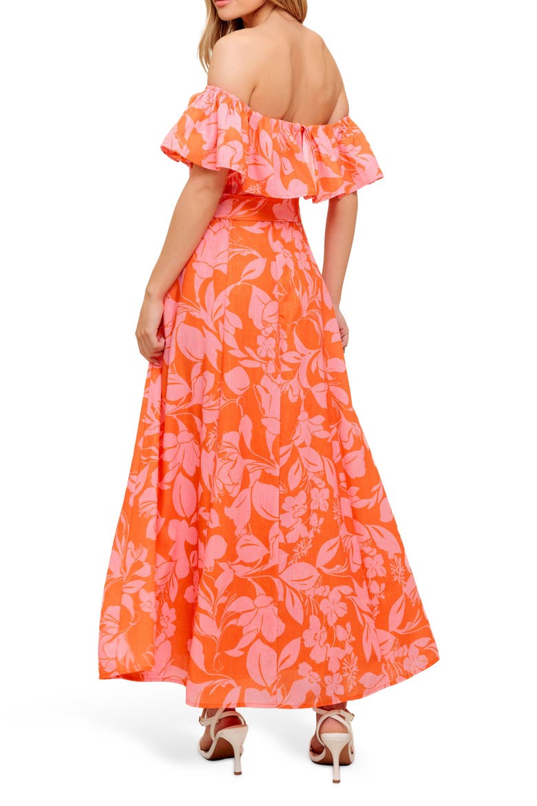 Floral Off the Shoulder Short Sleeve Maxi Dress, Alternate, color, ORANGE