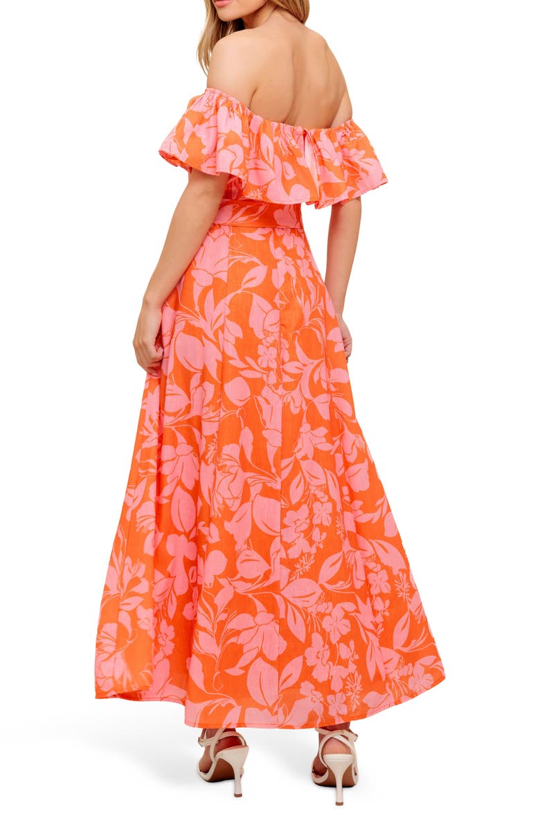 FLYING TOMATO Floral Off the Shoulder Short Sleeve Maxi Dress, Alternate, color, Orange