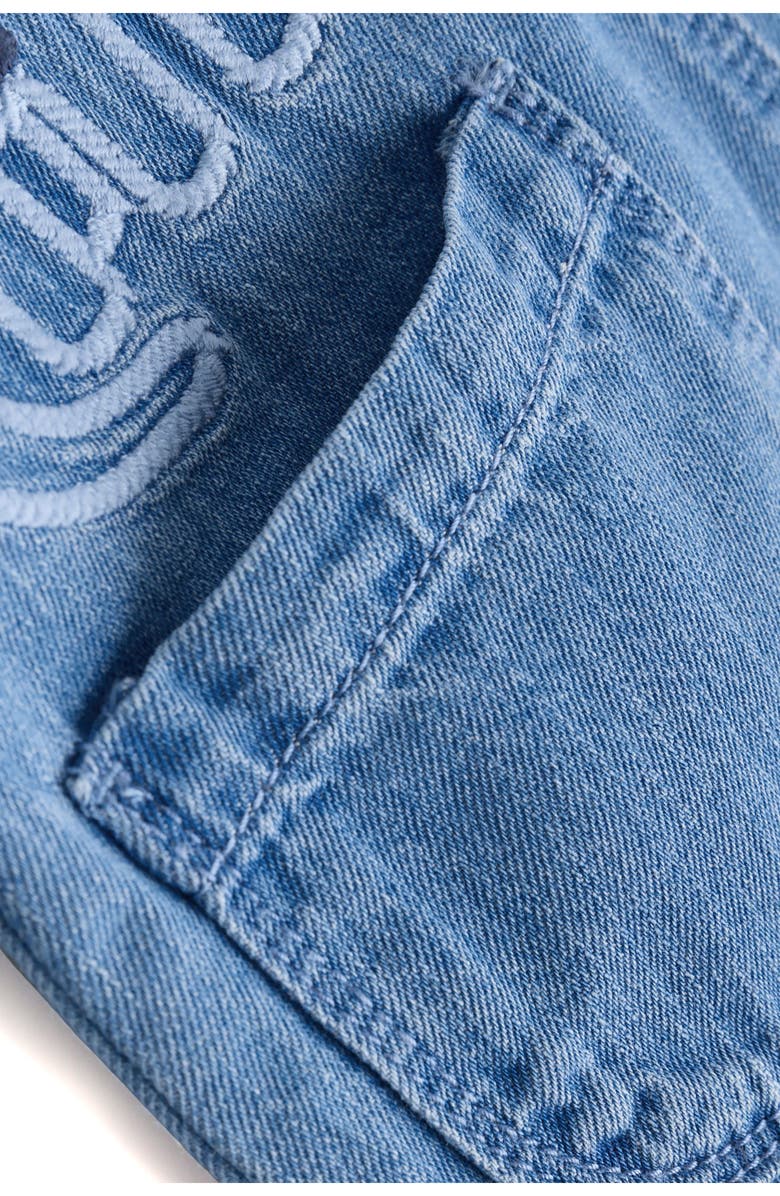 NEXT Dinosaur Denim Overalls & Stripe Top Set, Alternate, color, Blue