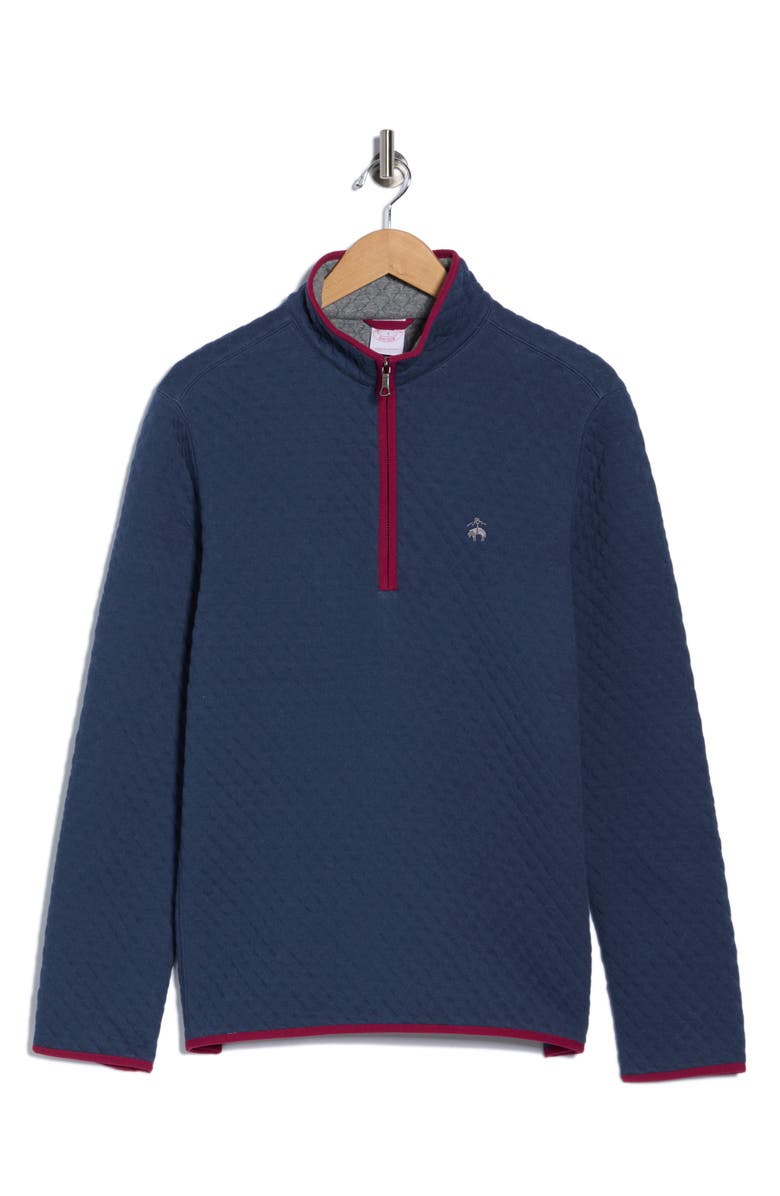 Brooks Brothers Quilted Fleece Quarter Zip Pullover, Alternate, color, Navy/ Gray