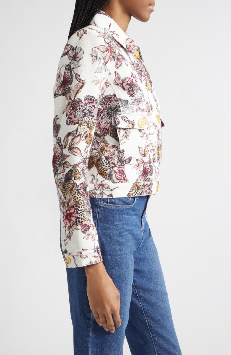 L'AGENCE Nyx Print Crop Jacket, Alternate, color, White Multi Large Butterfly