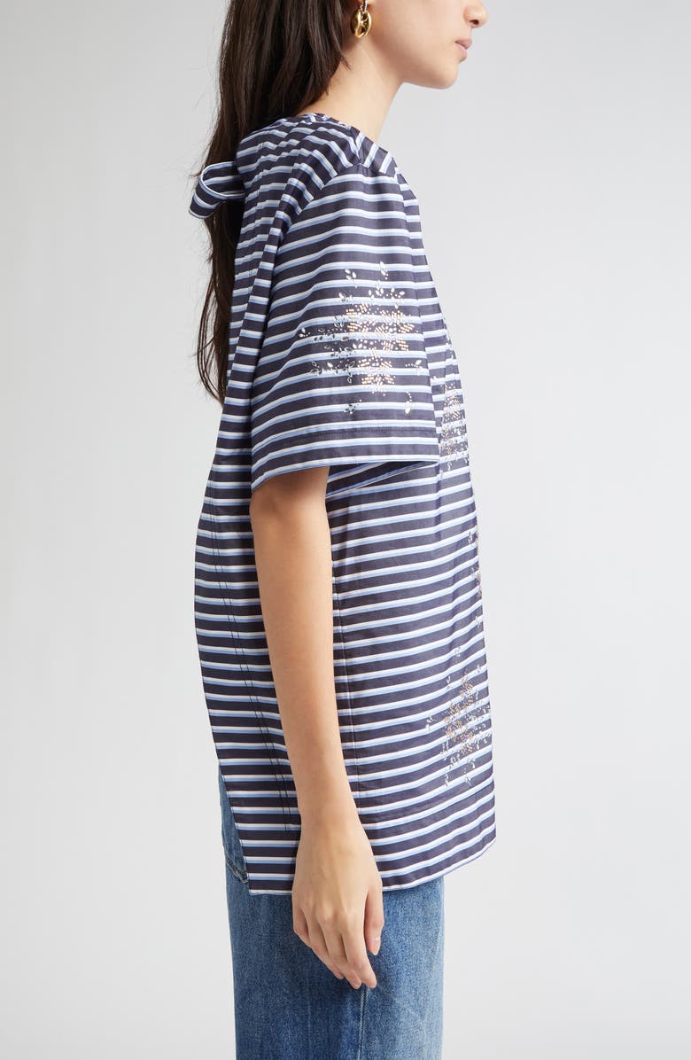 Rabanne Haut Crystal Embellished Tie Back Top, Alternate, color, Stripes Black / Blue