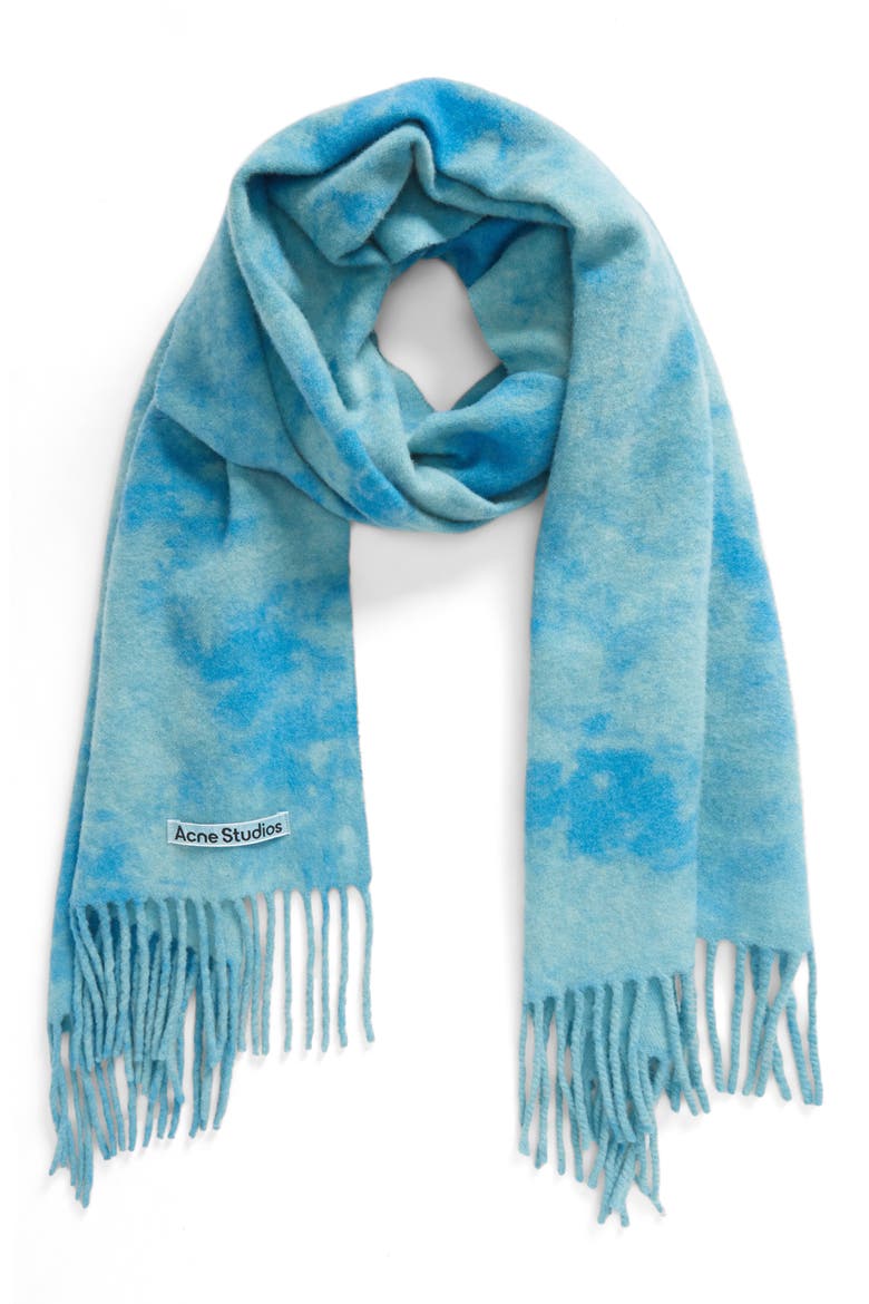 Tie Dye Fringed Wool Scarf, Main, color, AQUA BLUE