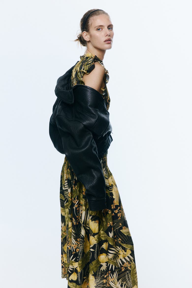 Smocked Midi Dress, Alternate, color, Black/floral