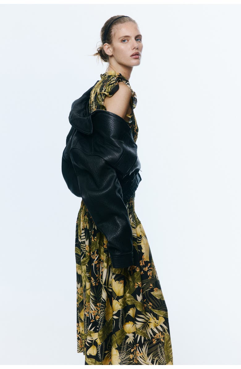 H&M Smocked Midi Dress, Alternate, color, Black/Floral