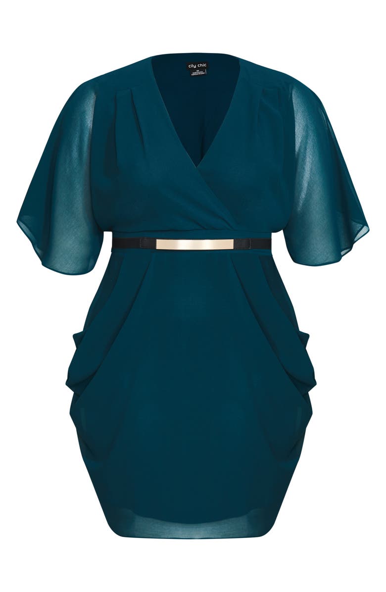 City Chic Belted Chiffon Faux Wrap Dress, Alternate, color,