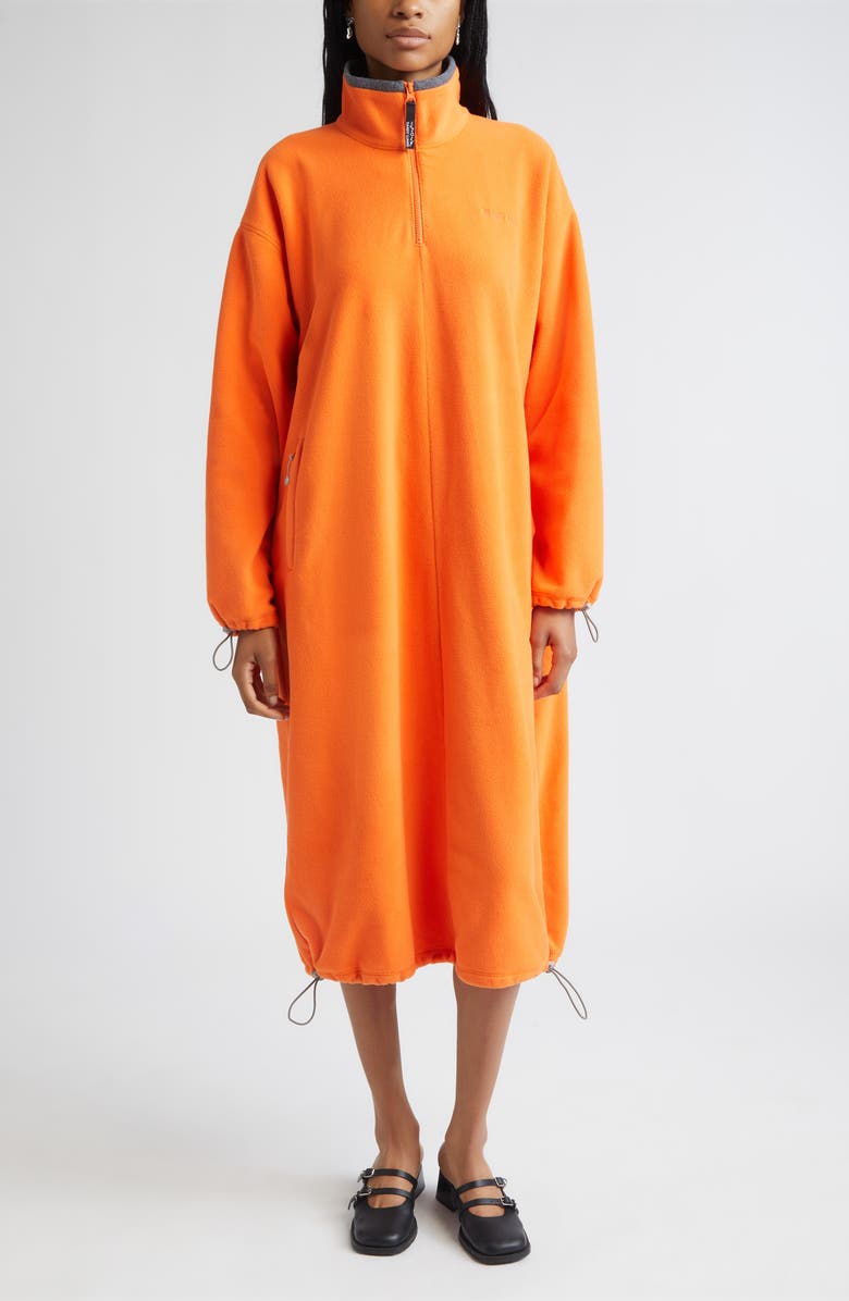 Sandy Liang Sloan Long Sleeve Fleece Half Zip Midi Dress, Main, color, Orange