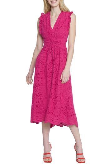 Maggy London Sleeveless Embroidered Eyelet Midi Dress