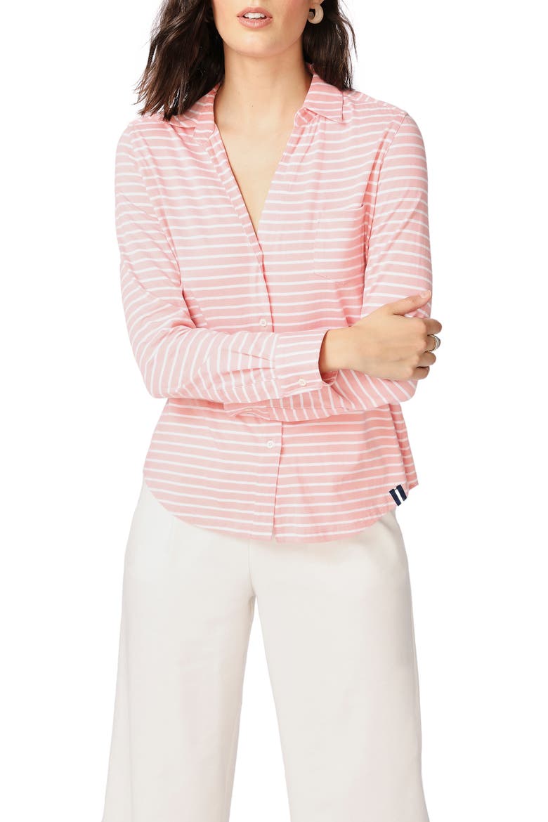 Classic Stripe Cotton Button-Up Blouse, Main, color, CHEEKY PEACH