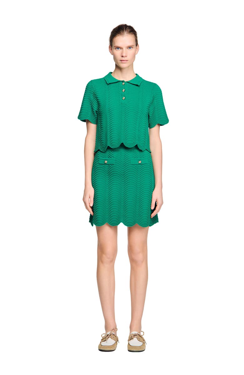 SANDRO Short fancy knit skirt, Alternate, color, Emeuraude Green