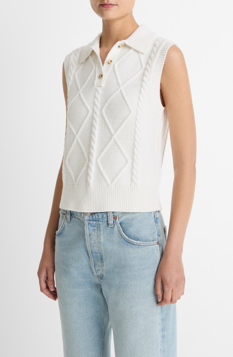 Vince Polo Cable Sweater Vest, Alternate, color, White