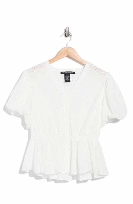 Eyelet Balloon Sleeve Faux Wrap Top