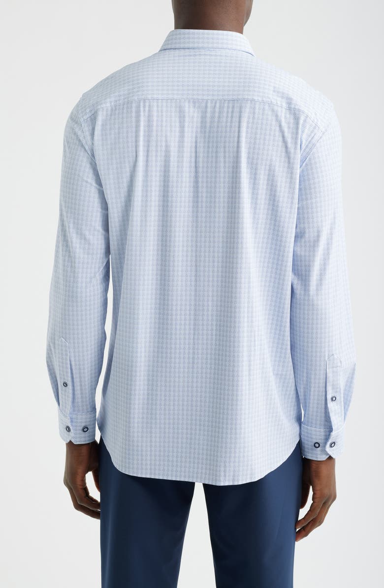 Johnston & Murphy XC+<sup>™</sup> Motion Microcheck Knit Button-Up Shirt, Alternate, color, White/ Navy Grid