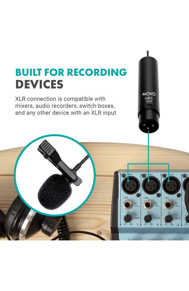 MOVO LV8-C Broadcast-Quality XLR Lavalier Mic - Cardioid Condenser, Alternate, color, Black
