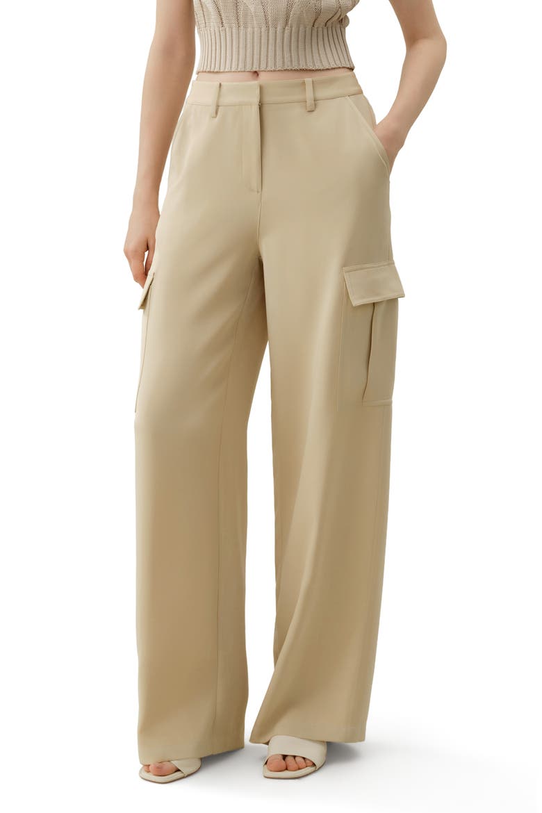 Women's Silk Crepe Cargo Pants, Main, color, Dune