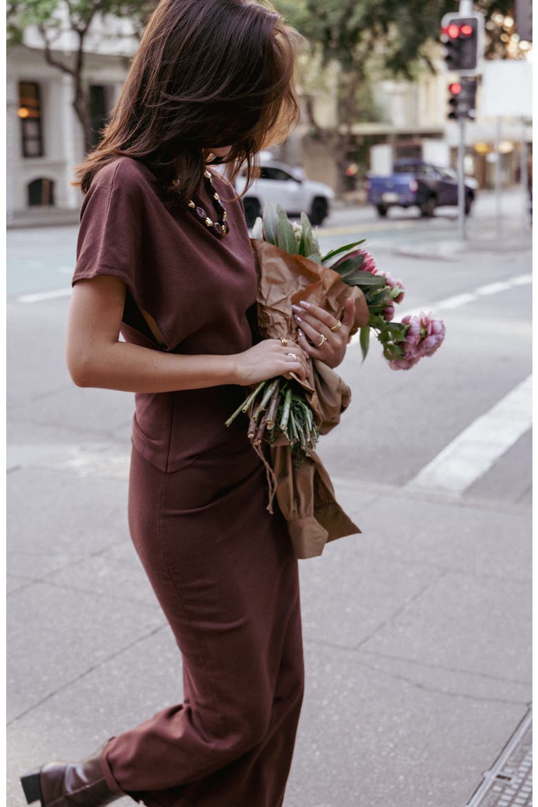 Carlina Midi Dress, Alternate, color, BROWN