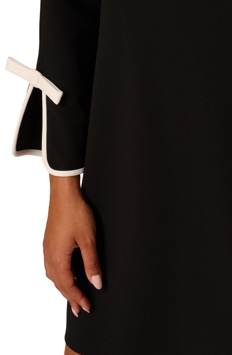Adrianna Papell Long Sleeve Contrast Trim Crepe Dress, Alternate, color, Black/ Ivory