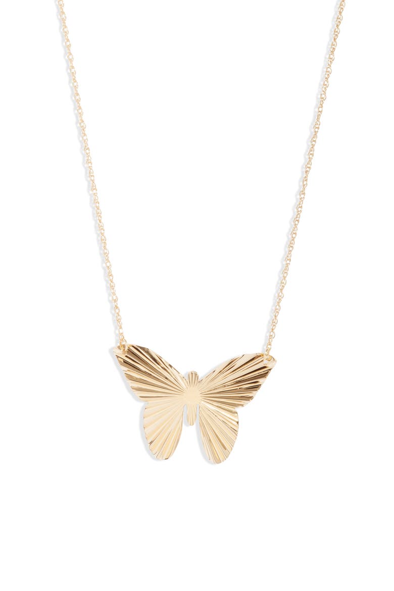 Ivy Butterfly Pendant Necklace, Main, color, YELLOW VERMEIL