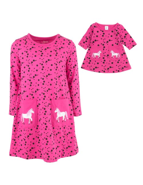 Leveret Girls Cotton Dress With Matching Doll Dress, Printed Design