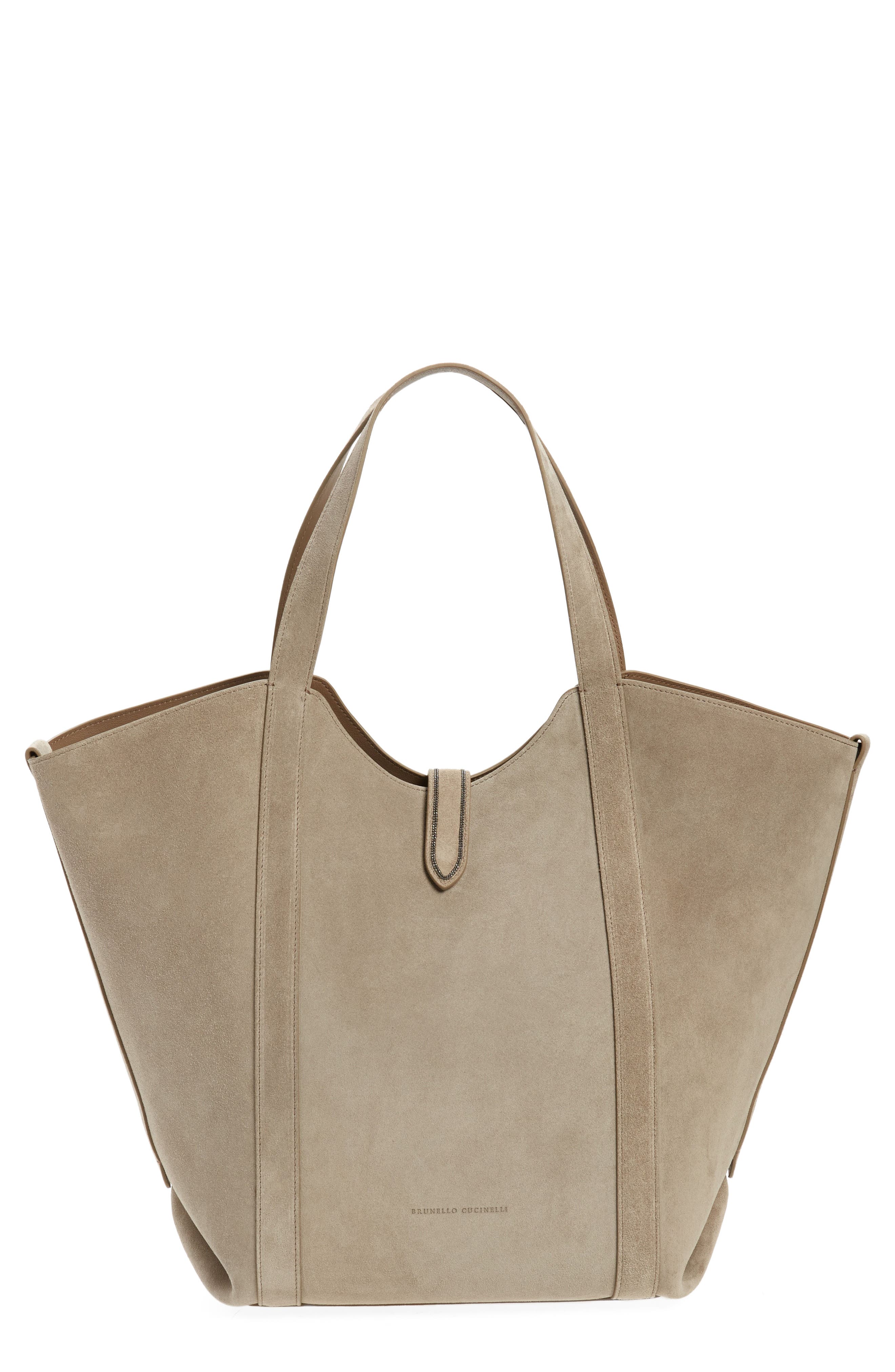 Brunello Cucinelli Monili Trim Suede Tote, Main, color, 