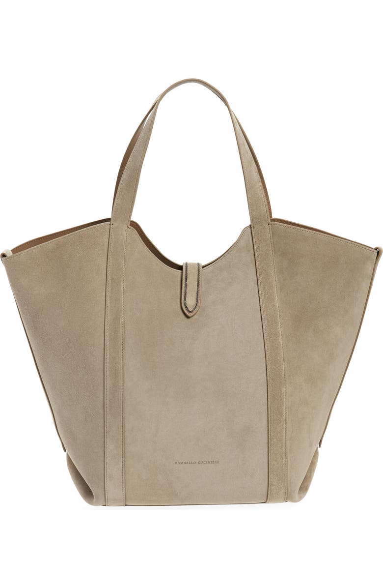 Brunello Cucinelli Monili Trim Suede Tote, Main, color,