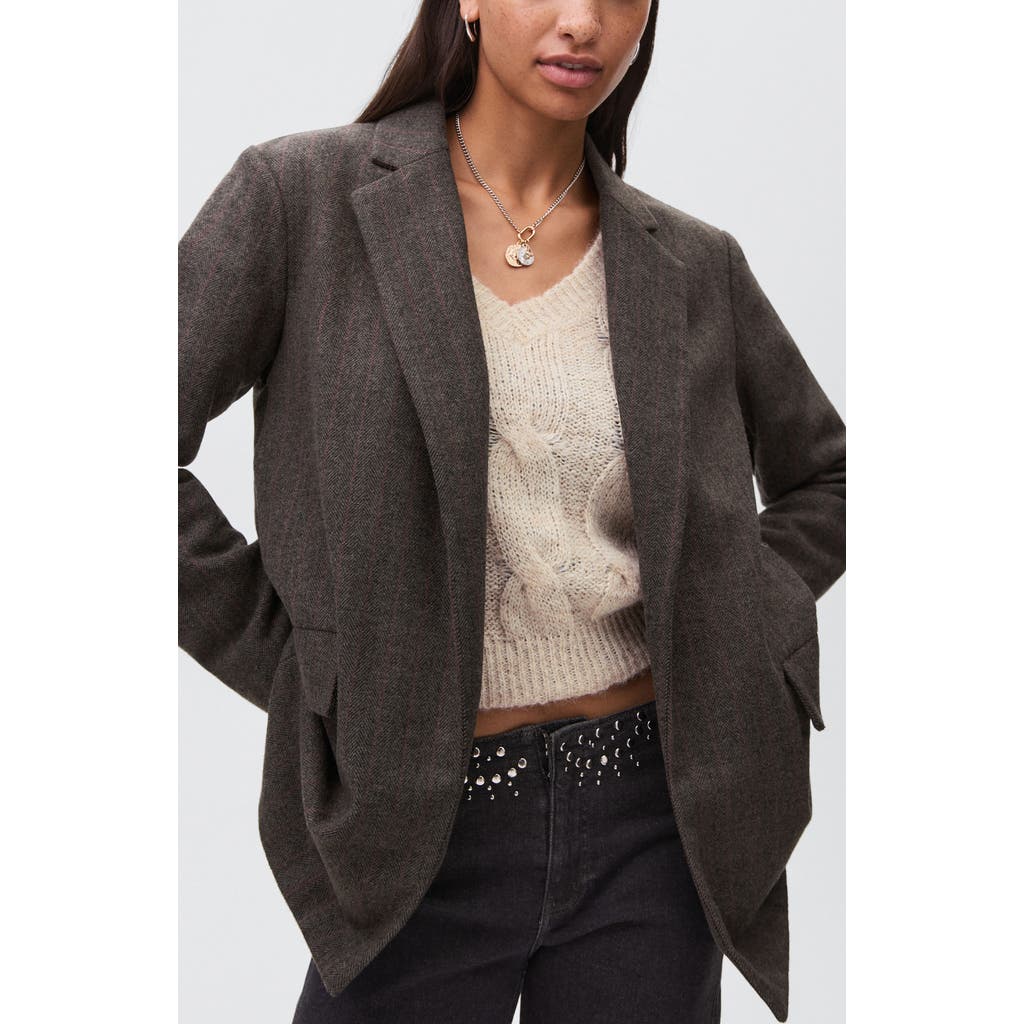 Mango Teen Herringbone Stripe Blazer In Black