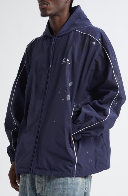 Balenciaga Paint Splatter Track Jacket In 4140 Marine Blue