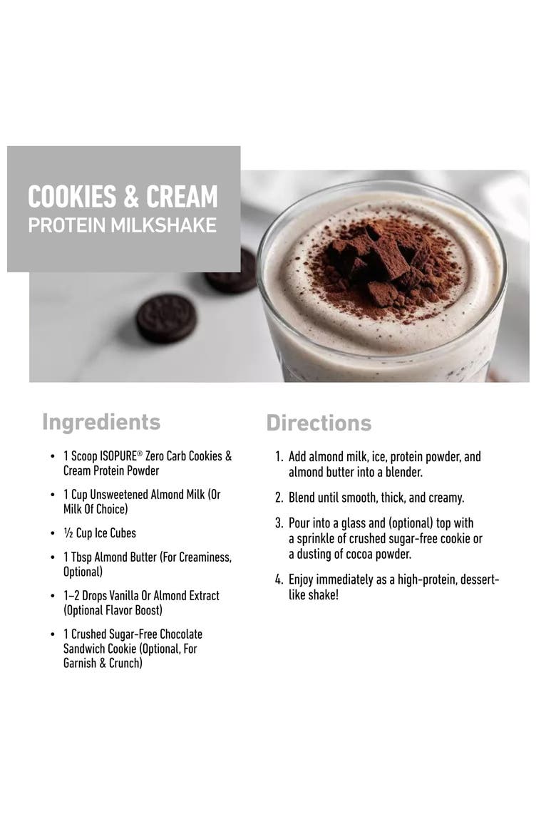 Zero Carb Pure Whey Isolate Protein Powder Cookies and Cream, Alternate, color, None