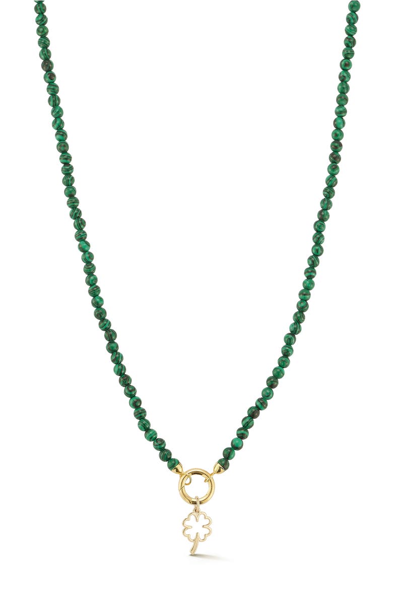 Ember Fine Jewelry 14K Yellow Gold Clover Charm Beaded Necklace, Main, color, Gold/ Green