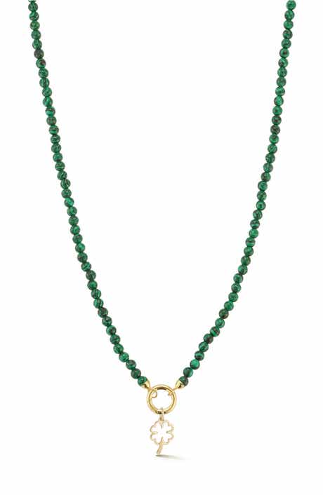 Ember Fine Jewelry 14K Yellow Gold Clover Charm Beaded Necklace