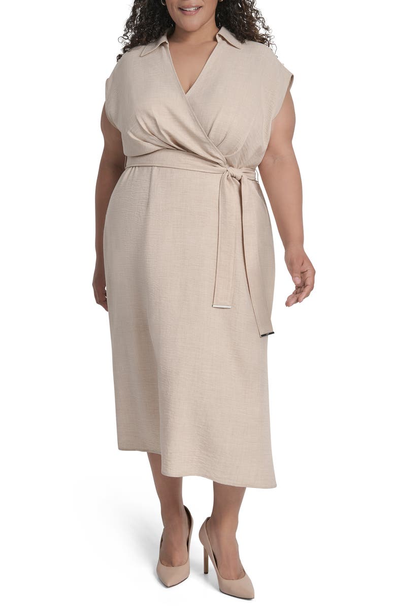 DKNY Cap Sleeve Midi Dress, Main, color, Beige