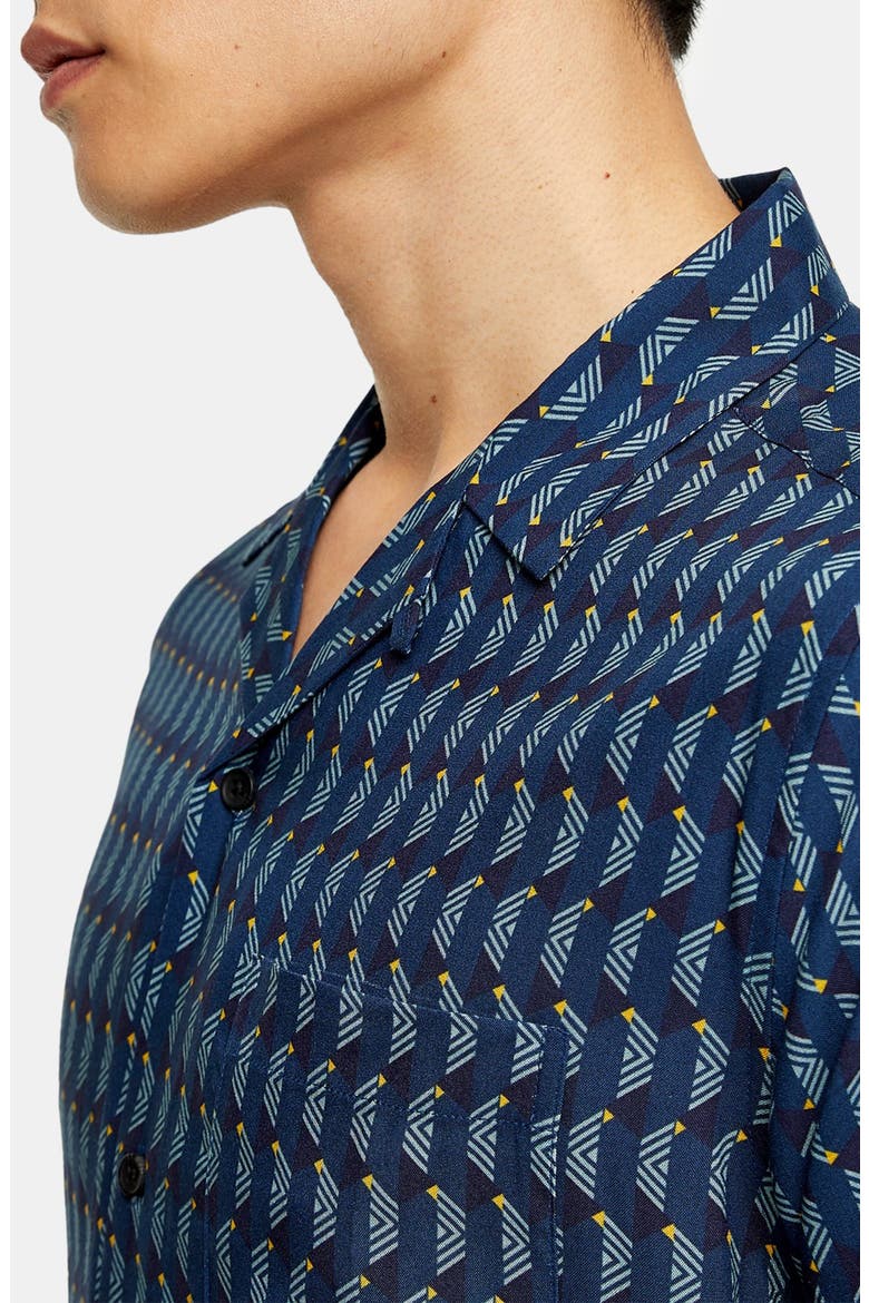Slim Fit Geometric Print Camp Shirt, Alternate, color, NAVY BLUE