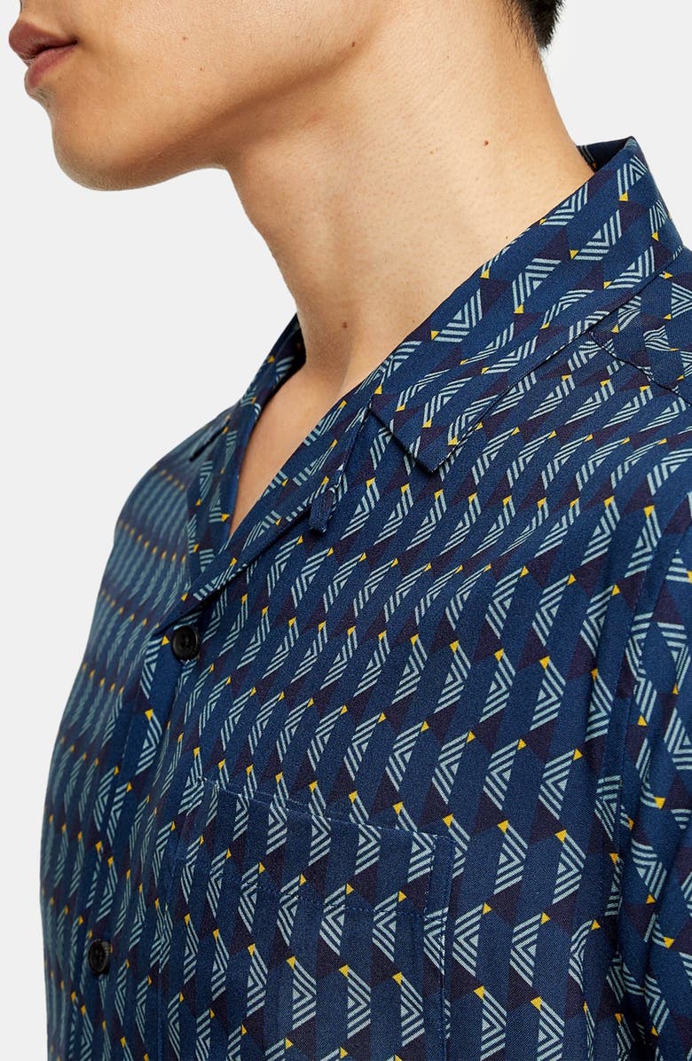 Topman Slim Fit Geometric Print Camp Shirt, Alternate, color, 