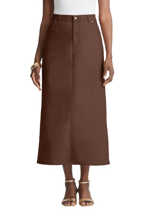True Fit Stretch Denim Midi Skirt (Plus)