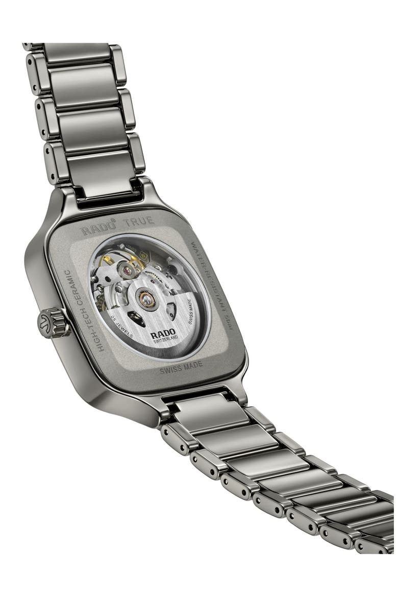 True Square Diamond Automatic Open Heart Bracelet Watch, 38mm, Alternate, color, GRAY