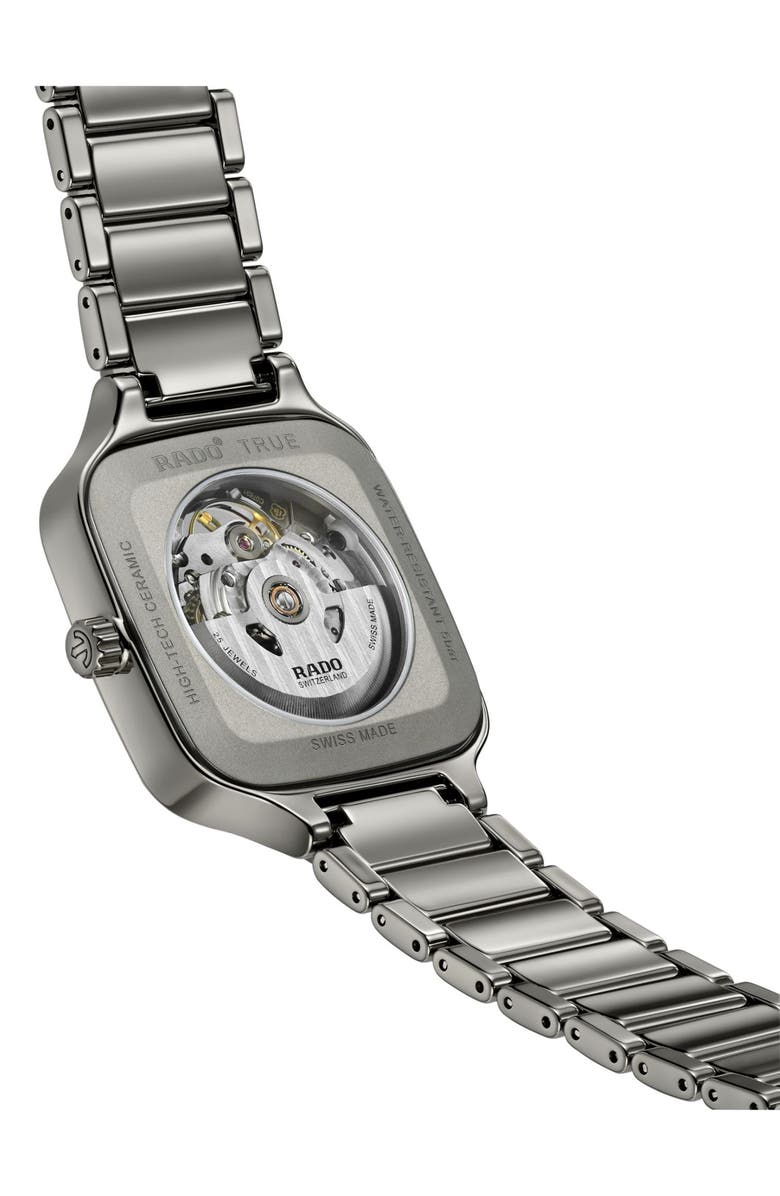 RADO True Square Diamond Automatic Open Heart Bracelet Watch, 38mm, Alternate, color, Gray