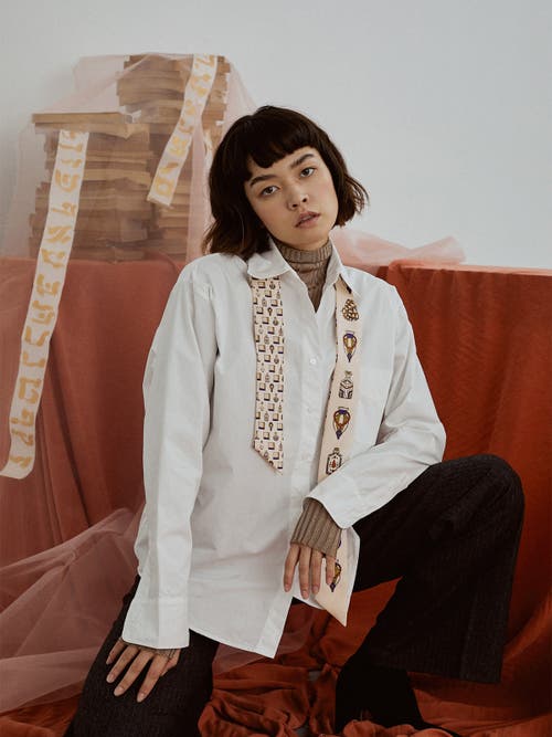 Lost Pattern Nyc "amora" Silk Skinny Scarf In Neutral