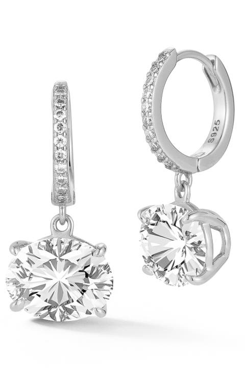 Oval Moissanite Huggie Drop Earrings