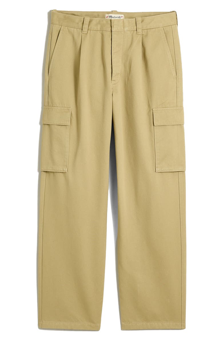 Madewell Pleated Cotton Cargo Pants, Alternate, color, Ash Green